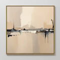 Hand painted original beige abstract horizon oil painting canvas wall art, black ink silhouettes, nordic scandinavian elegant luxury minimalist modern