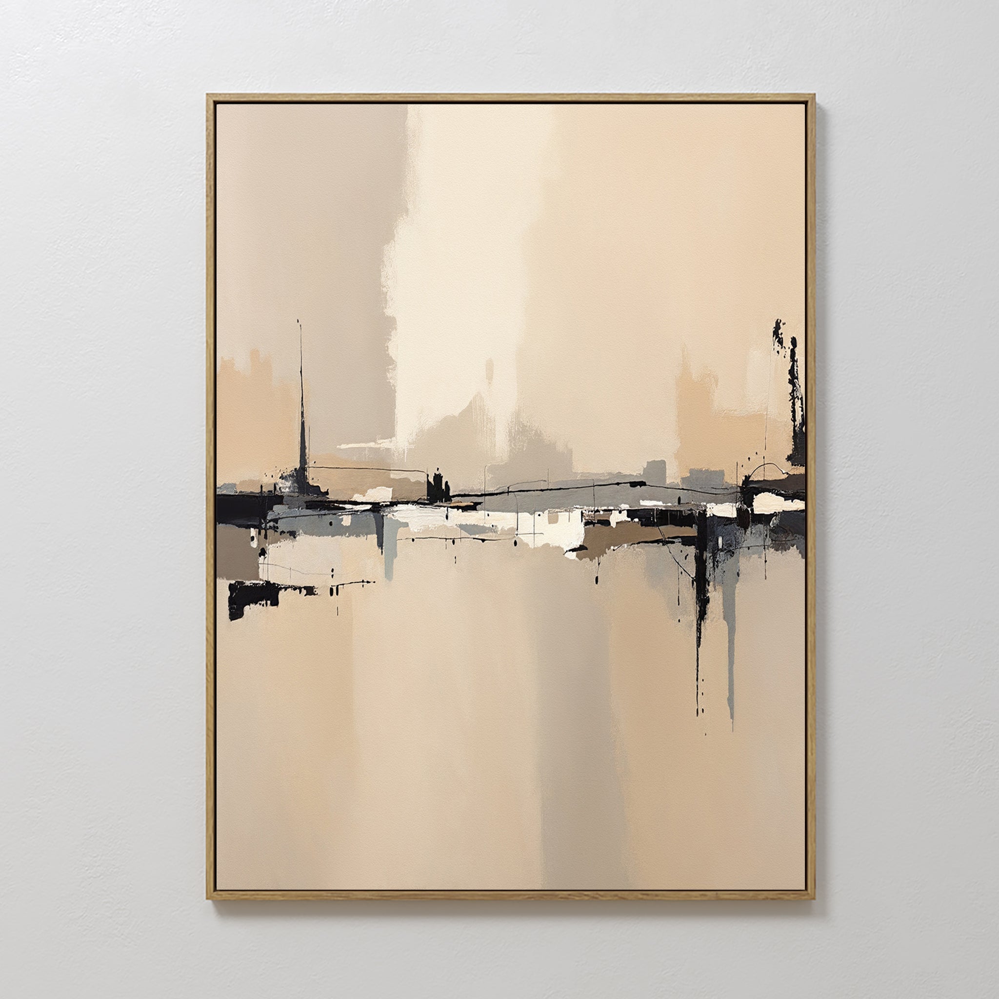 Original hand painted beige black abstract oil painting canvas wall art, nordic scandinavian minimalist elegant luxury modern living room home decor