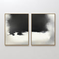 Original hand painted black ivory storm cloud abstract oil painting diptych canvas wall art, nordic scandinavian elegant luxury modern interior design
