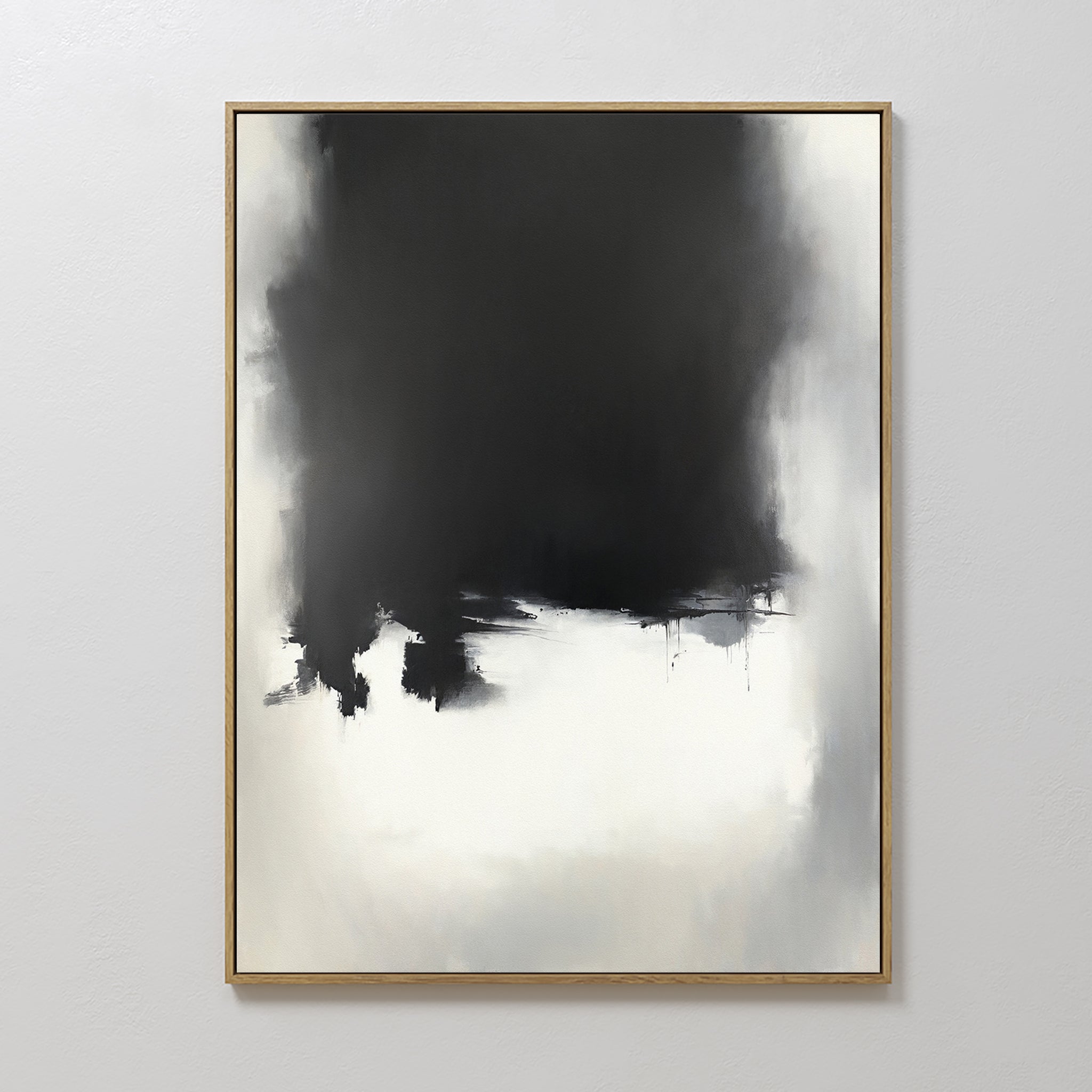 Original hand painted black ivory atmospheric abstract oil painting canvas wall art, nordic scandinavian elegant luxury minimalist modern living room