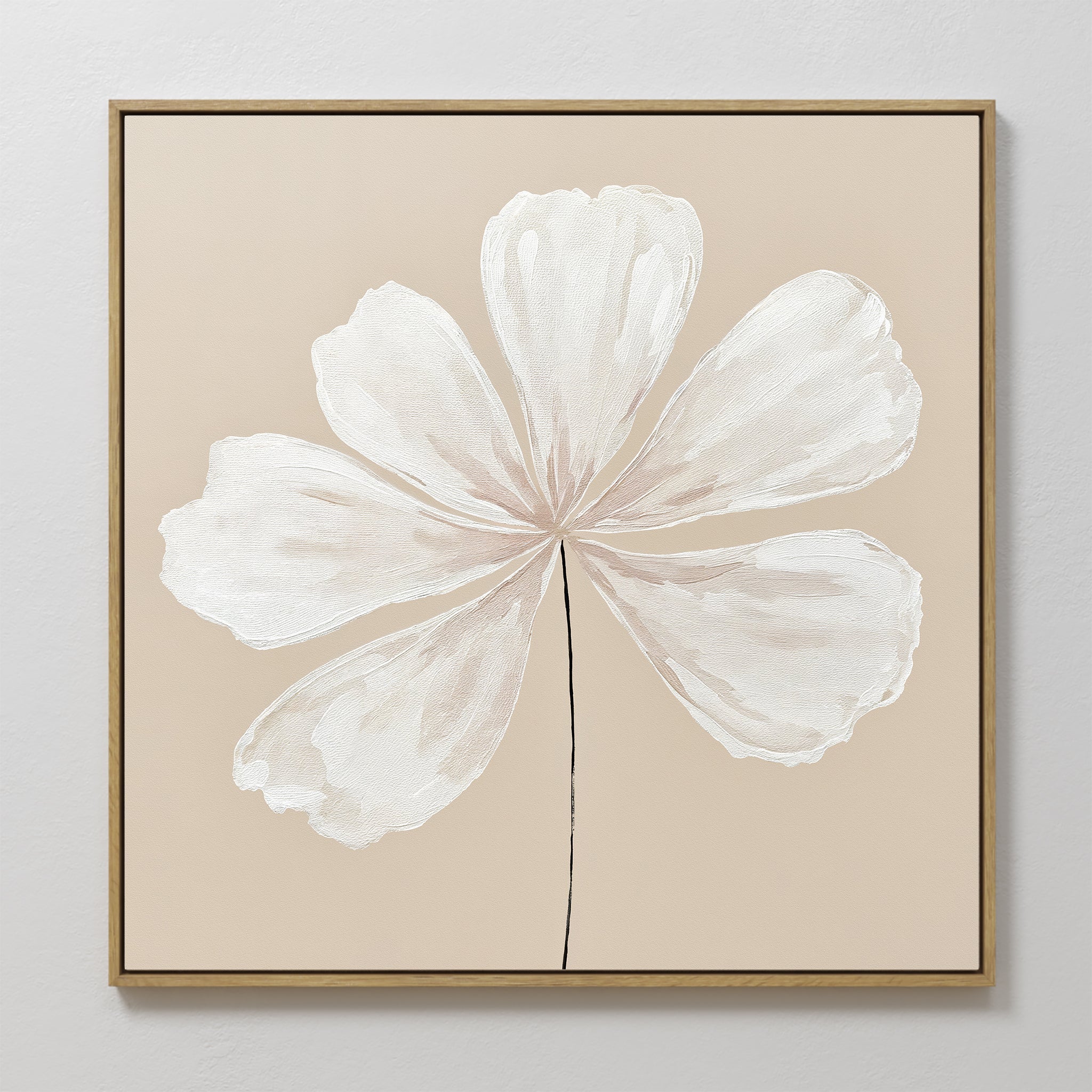 Original hand painted ivory white floral botanical oil painting canvas wall art, nordic scandinavian elegant minimalist luxury modern living room home