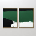 Original hand painted emerald green black white abstract oil painting canvas set of 2, bold brushstrokes, nordic scandinavian elegant luxury modern in