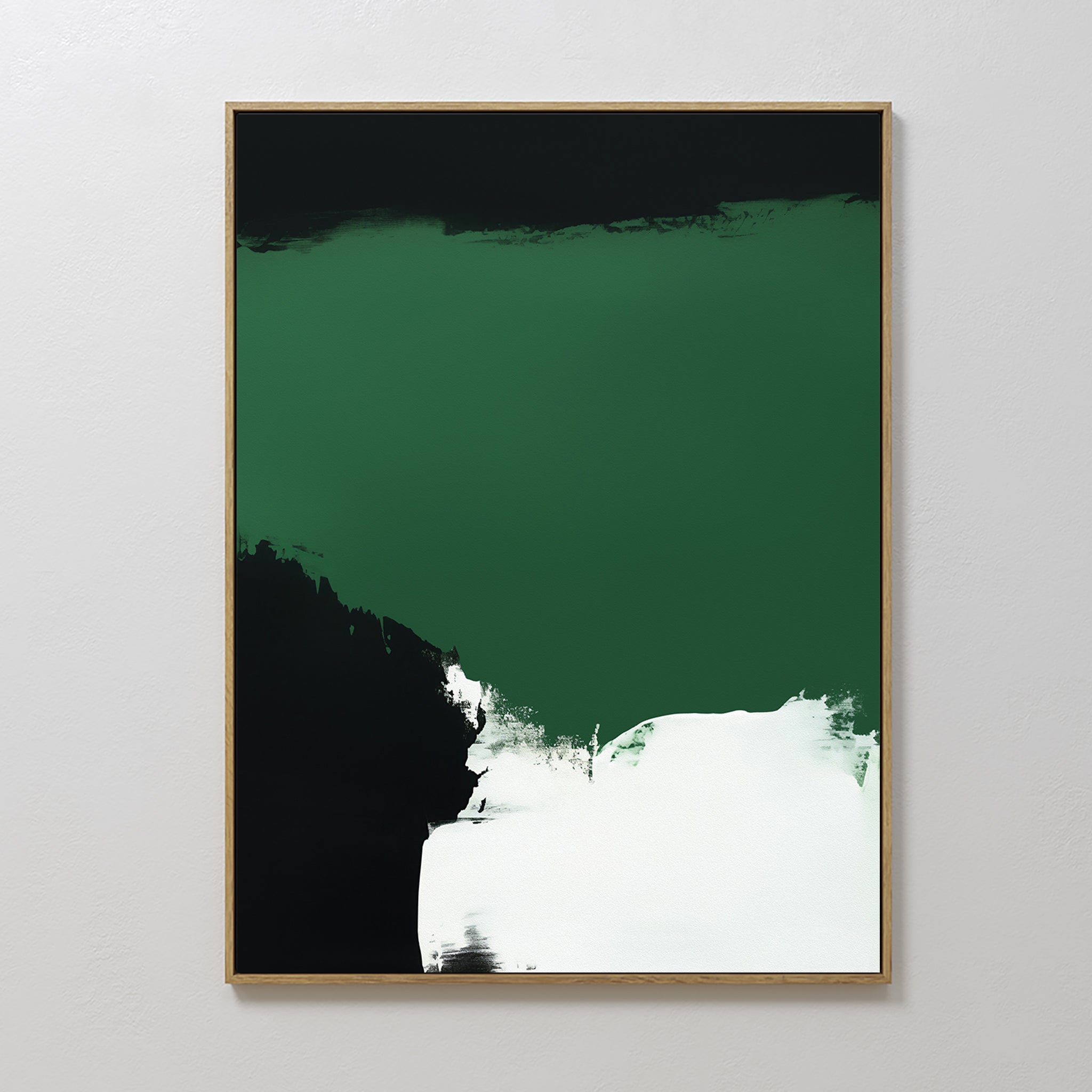 Original hand painted emerald green black white abstract oil painting canvas wall art, nordic scandinavian elegant luxury modern living room home deco