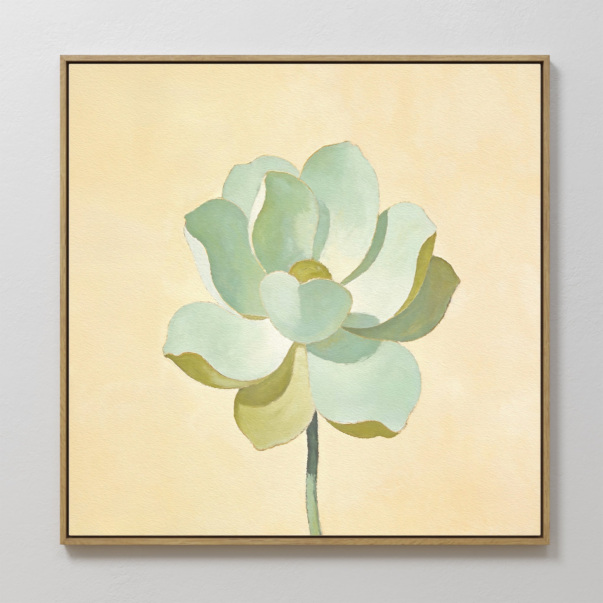 Original hand painted mint green lotus flower oil painting canvas wall art, nordic scandinavian elegant luxury minimalist botanical modern home decor