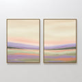 Original hand painted lavender blush peach sage abstract landscape oil painting canvas wall art set of 2, nordic scandinavian elegant luxury modern ho