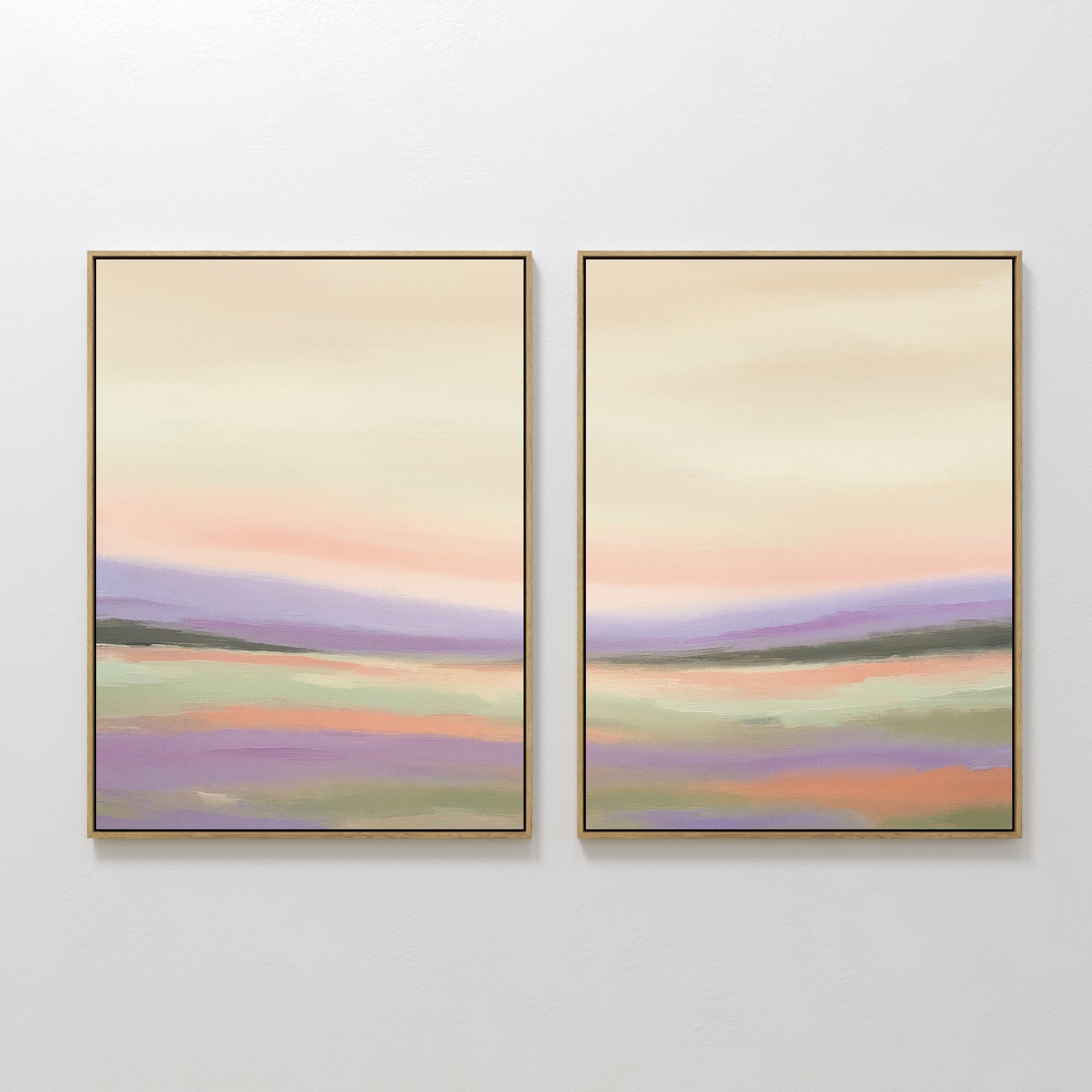 Original hand painted lavender blush peach sage abstract landscape oil painting canvas wall art set of 2, nordic scandinavian elegant luxury modern ho