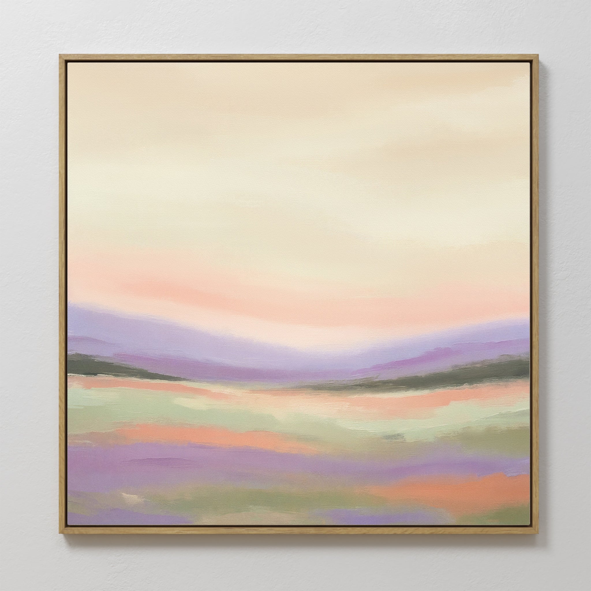 Original hand painted lavender peach mint abstract landscape oil painting canvas wall art, nordic scandinavian elegant luxury modern living room home