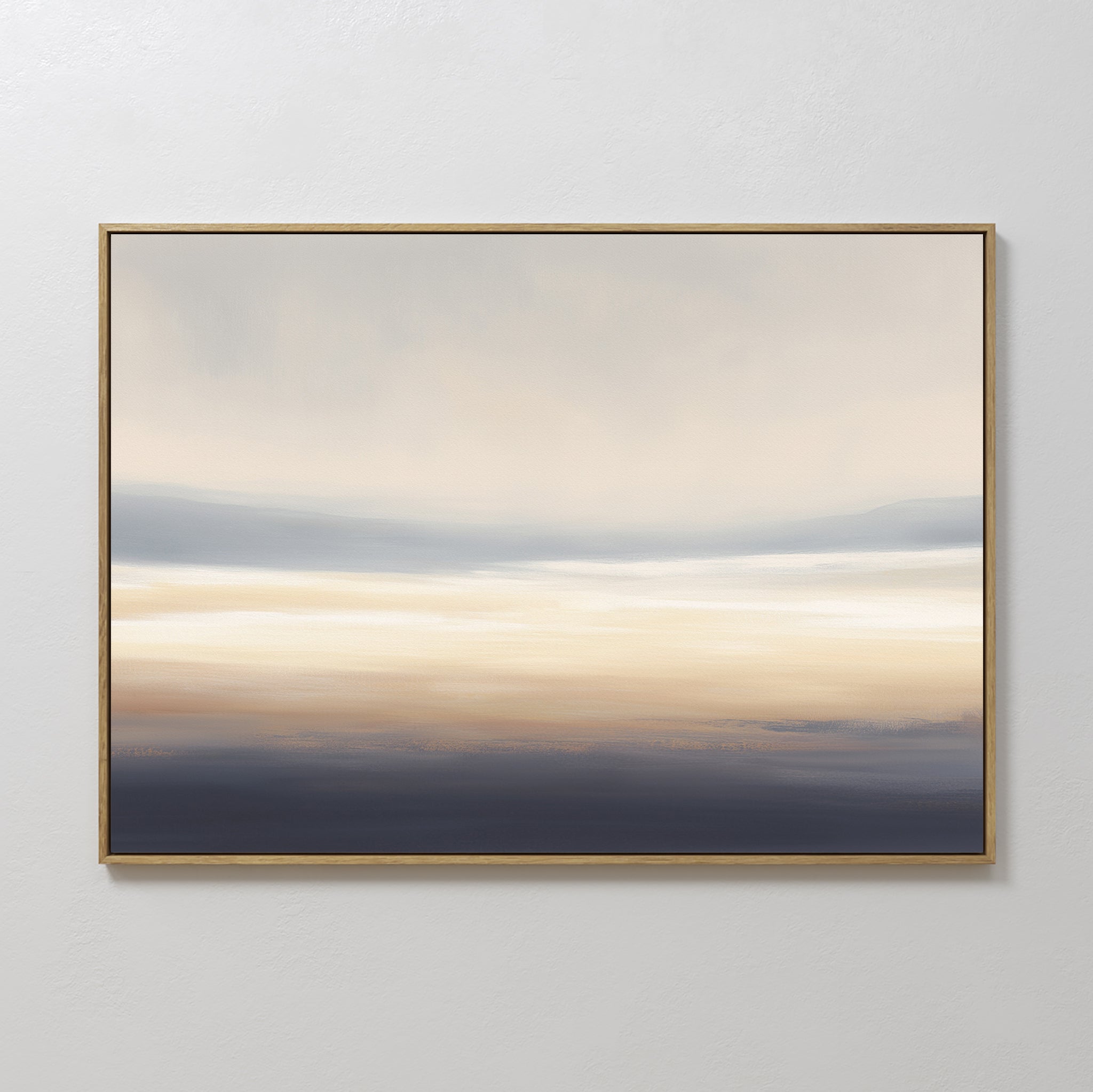 Original hand painted navy cream gold atmospheric dusk oil painting canvas wall art, nordic scandinavian elegant luxury minimalist modern living room