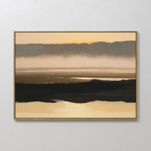 Original hand painted amber golden black atmospheric misty landscape oil painting canvas wall art, nordic scandinavian elegant luxury modern living ro