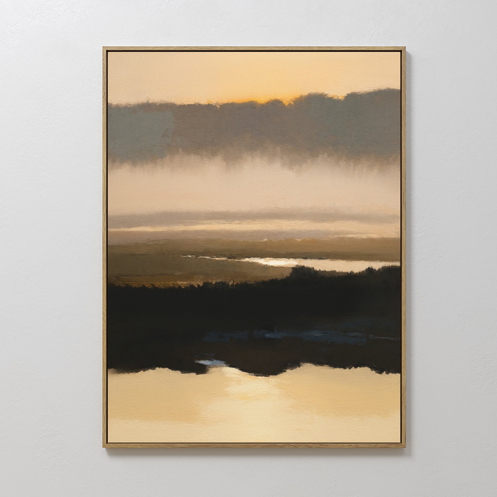 Original hand painted amber black atmospheric landscape oil painting canvas wall art, nordic scandinavian elegant luxury modern living room home decor