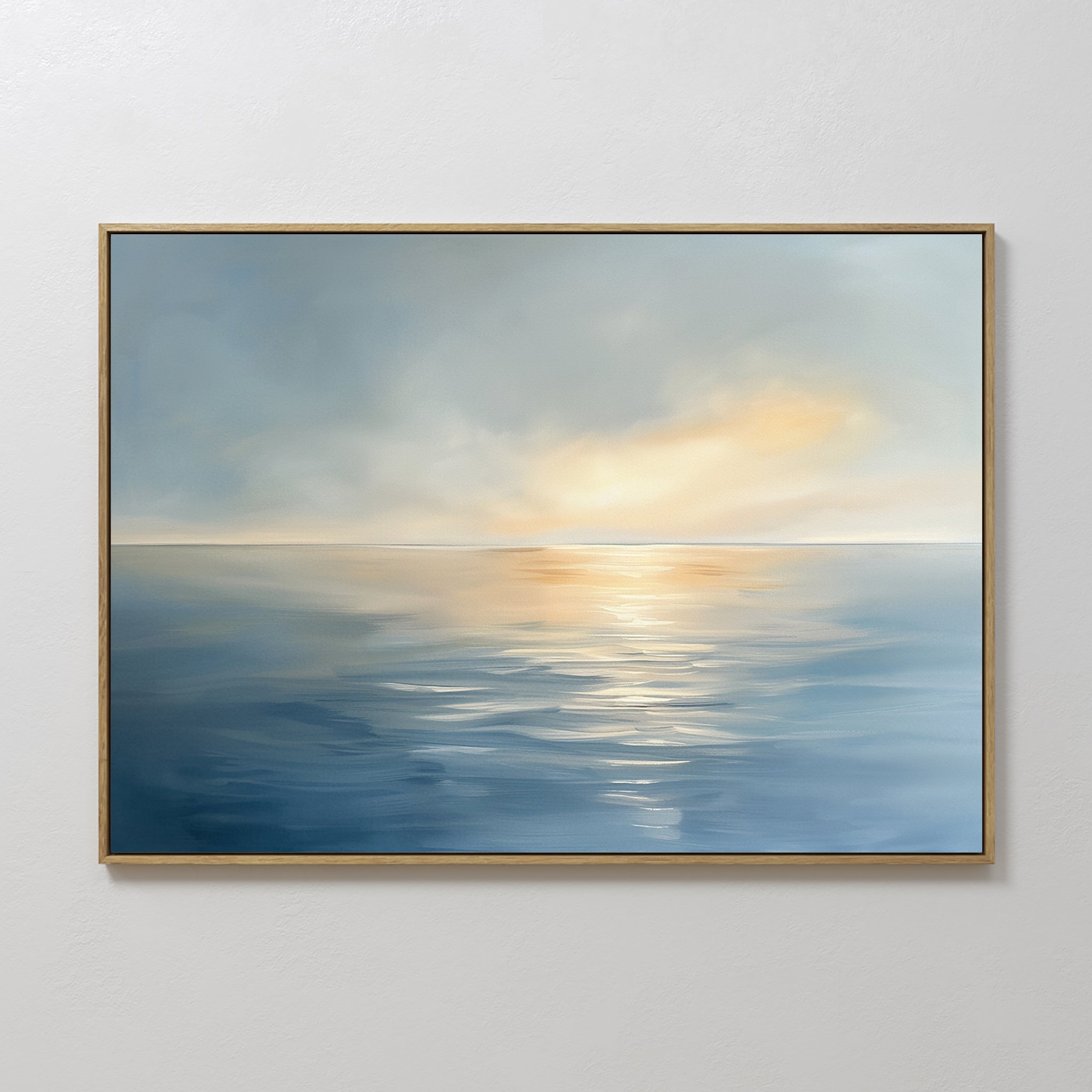 Original hand painted blue gold ocean sunset oil painting canvas wall art, nordic scandinavian elegant luxury minimalist modern living room home decor