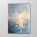 Original hand painted blue gold ocean sunset oil painting canvas wall art, nordic scandinavian elegant luxury minimalist modern coastal home decor int