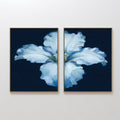 Original hand painted white blue botanical flower diptych oil painting canvas wall art, nordic scandinavian elegant luxury modern living room home dec