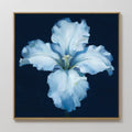 Original hand painted white blue iris oil painting canvas wall art, deep navy botanical elegant luxury nordic scandinavian modern interior design home