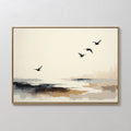 Hand painted original oil painting black bird silhouettes misty ivory taupe coastal seascape canvas wall art nordic scandinavian elegant luxury modern