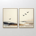 Original hand painted ivory beige charcoal coastal seascape oil painting set of 2 canvas wall art, nordic scandinavian elegant luxury modern home deco