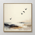 Original hand painted ivory beige coastal bird silhouettes oil painting canvas wall art, nordic scandinavian minimalist elegant luxury modern living r