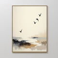 Original hand painted ivory black bird silhouette coastal oil painting canvas wall art, nordic scandinavian elegant luxury minimalist modern living ro