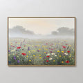 Original hand painted red yellow white wildflower meadow oil painting canvas wall art, elegant botanical luxury nordic scandinavian modern home decor