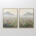 Hand painted original oil painting set of 2 wildflower meadow red poppies daisies misty landscape canvas wall art nordic scandinavian elegant luxury m