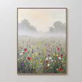 Hand painted original oil painting wildflower meadow misty landscape red yellow purple white blooms canvas wall art nordic scandinavian elegant luxury
