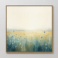 Original hand painted teal blue wildflower meadow oil painting canvas wall art, nordic scandinavian elegant luxury minimalist modern living room home