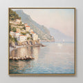 Hand painted original blush pink Amalfi Coast oil painting canvas wall art, elegant luxury nordic modern coastal living room home decor interior desig