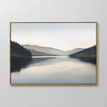 Original hand painted slate blue grey lake landscape oil painting canvas wall art, nordic scandinavian elegant luxury modern minimalist home decor int