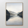 Original hand painted deep blue grey misty mountain lake oil painting canvas wall art, nordic scandinavian elegant minimalist luxury modern living roo