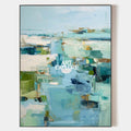 Original hand painted teal mint abstract coastal oil painting canvas wall art, nordic scandinavian elegant luxury modern living room in