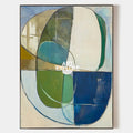 Original hand painted sage green teal navy abstract oil painting canvas wall art, nordic scandinavian elegant luxury modern living room