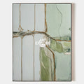 Original hand painted sage green grey abstract oil painting canvas wall art, gold veining texture, nordic scandinavian elegant luxury m
