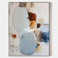 Original hand painted slate blue rust ivory abstract oil painting canvas wall art, nordic scandinavian elegant luxury modern minimalist