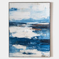 Original hand painted deep navy blue white abstract coastal oil painting canvas wall art, nordic scandinavian elegant luxury modern hom