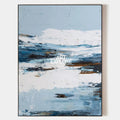 Original hand painted icy blue white navy abstract coastal oil painting canvas wall art, nordic scandinavian minimalist elegant luxury