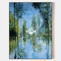 Original hand painted teal blue green abstract forest reflection oil painting canvas wall art, nordic scandinavian elegant luxury moder
