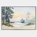 Original hand painted blush sage ivory coastal landscape oil painting canvas wall art, nordic scandinavian elegant luxury modern living