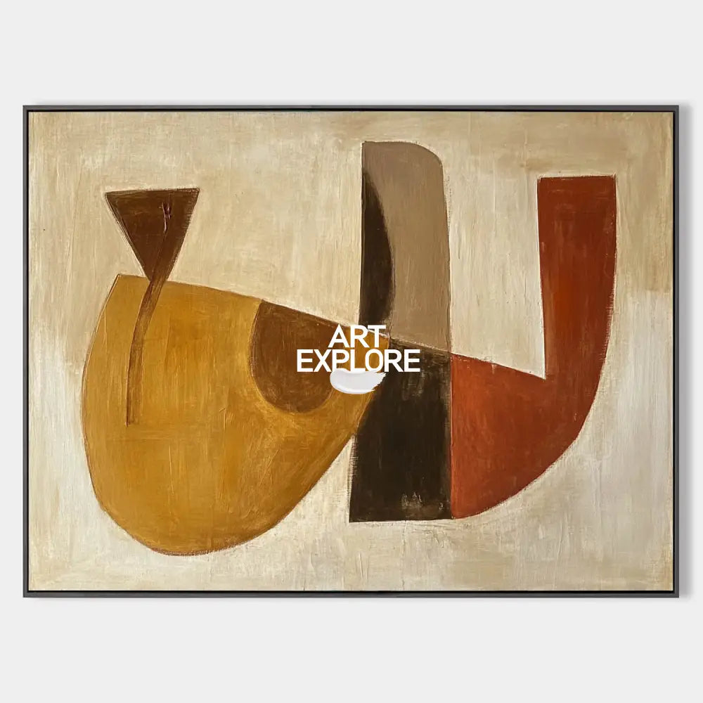 Original hand painted ochre terracotta geometric abstract oil painting canvas wall art, modern scandinavian elegant luxury home decor i