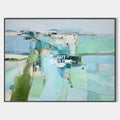 Original hand painted teal aqua abstract coastal oil painting canvas wall art, nordic scandinavian elegant luxury modern living room ho