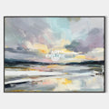 Original hand painted coastal abstract oil painting, lavender grey gold dusk sky canvas wall art, nordic scandinavian elegant luxury mo