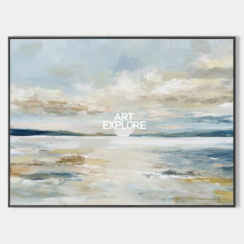 Original hand painted pearl coastal abstract oil painting canvas wall art, nordic scandinavian elegant luxury minimalist modern living