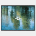 Original hand painted teal blue green forest reflection abstract oil painting canvas wall art, nordic scandinavian elegant luxury moder