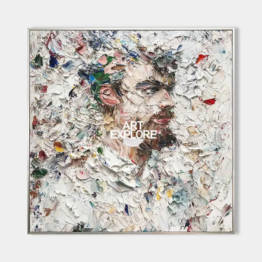 Original hand painted ivory impasto abstract portrait oil painting canvas wall art, nordic scandinavian elegant luxury modern living ro