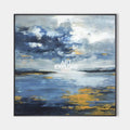 Original hand painted navy blue gold abstract coastal oil painting canvas wall art, modern nordic scandinavian elegant luxury living ro