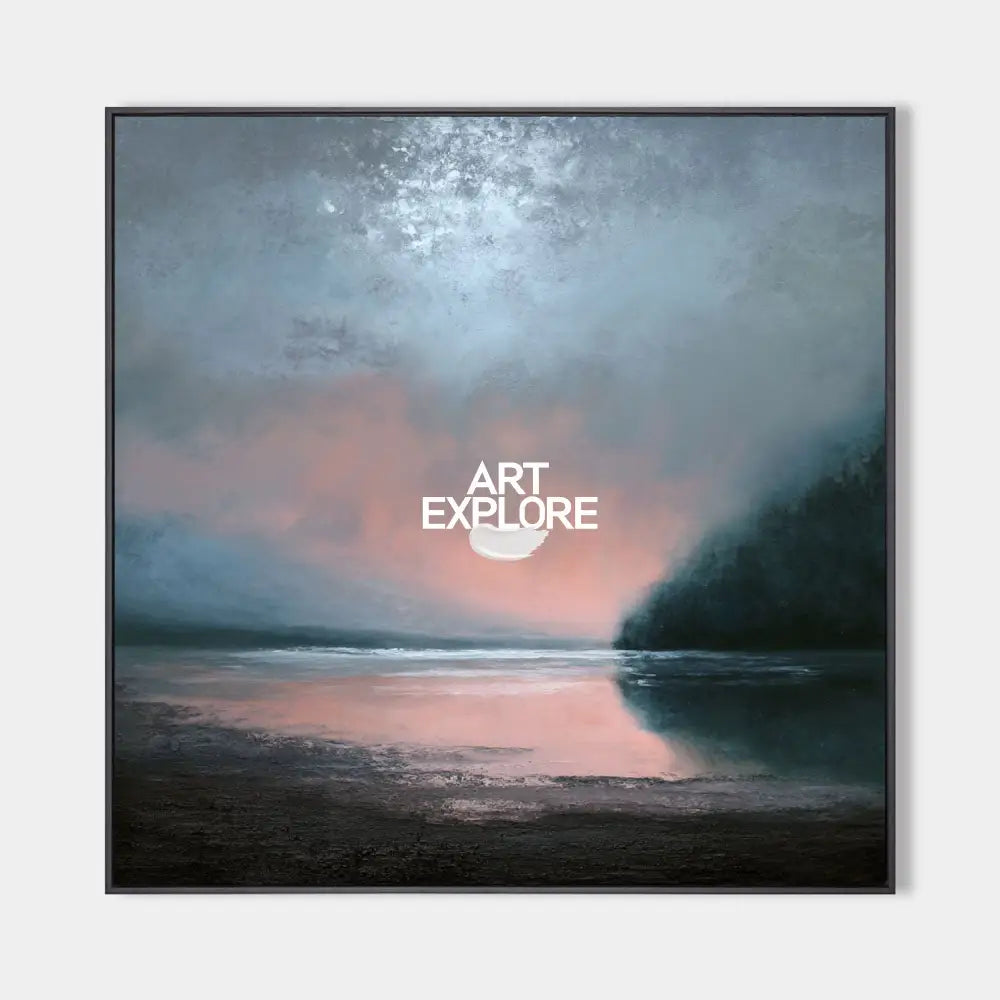 Original hand painted blush sunset atmospheric oil painting canvas wall art, nordic scandinavian elegant luxury modern coastal living r