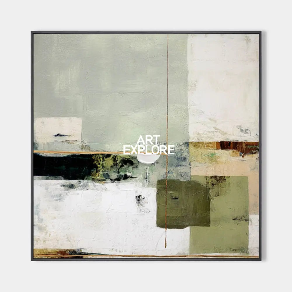 Original hand painted sage green olive abstract oil painting canvas wall art, nordic scandinavian minimalist elegant luxury modern home