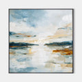 Original hand painted pale blue gold coastal abstract oil painting canvas wall art, nordic scandinavian elegant luxury modern living ro