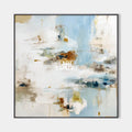 Original hand painted sky blue gold ivory abstract oil painting canvas wall art, nordic scandinavian elegant luxury modern living room