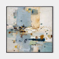 Original hand painted blue ivory gold abstract oil painting canvas wall art, nordic scandinavian elegant luxury modern living room home