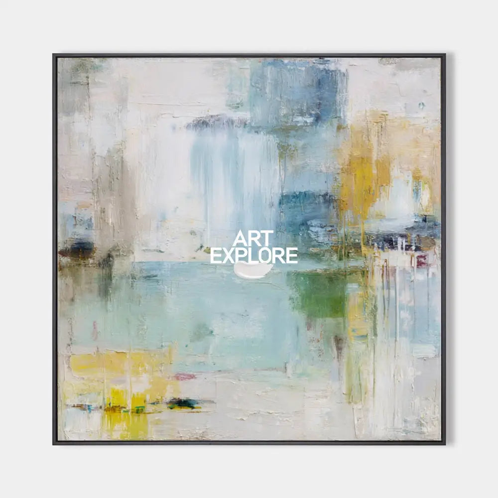 Original hand painted blue sage green gold abstract oil painting canvas wall art, nordic scandinavian minimalist elegant luxury modern